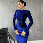 Dulzura Velvet Lange Mouw Midi Jurk – Elegante Groene Feestjurk