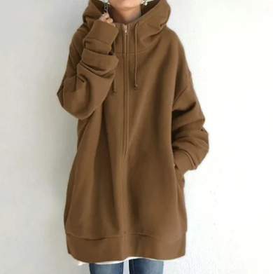 Dames Hoodie Met Rits Zacht Materiaal Voor Herfst En Winter