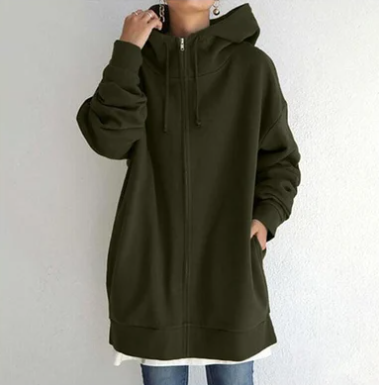 Dames Hoodie Met Rits Zacht Materiaal Voor Herfst En Winter
