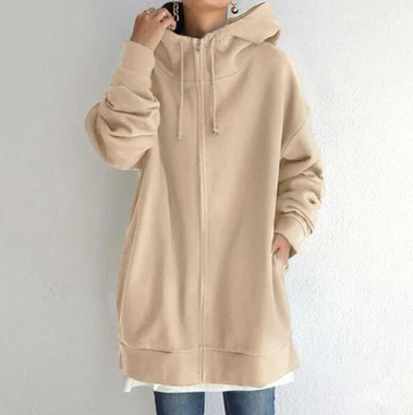Dames Hoodie Met Rits Zacht Materiaal Voor Herfst En Winter