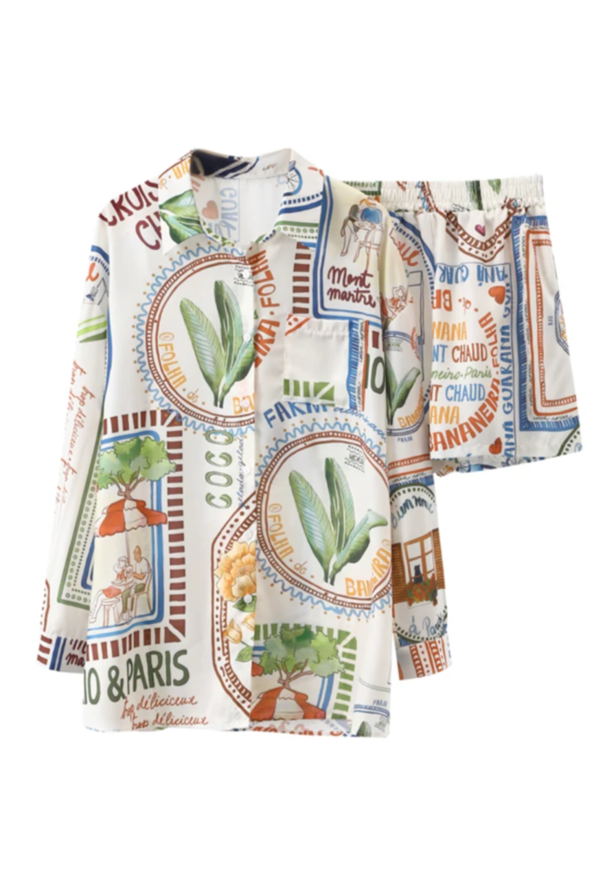 Rio Set Oversized Shirt en Shorts van Linnen Stof voor Dames