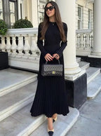Alana gebreide maxi-jurk met veters – hoge taille, lange mouwen