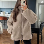 Lamswollenjack Dames Fleece Oversized Met Rits Staande Kraag - Winterjas Dames