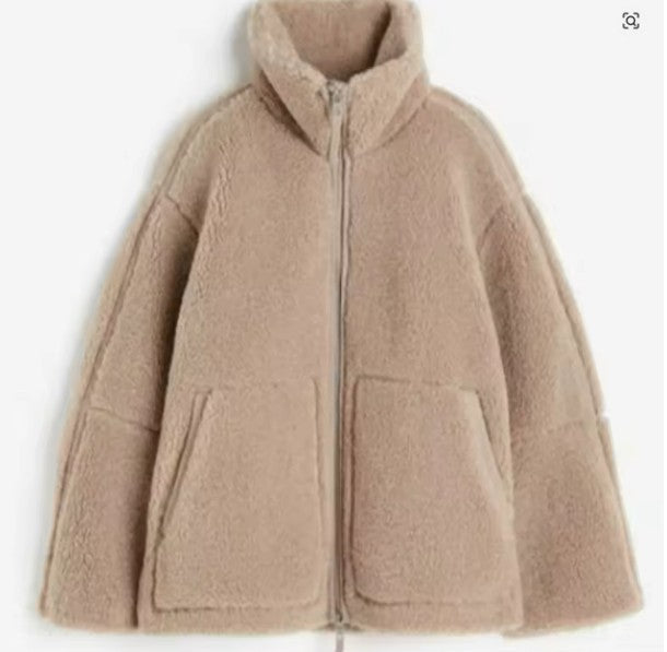Lamswollenjack Dames Fleece Oversized Met Rits Staande Kraag - Winterjas Dames
