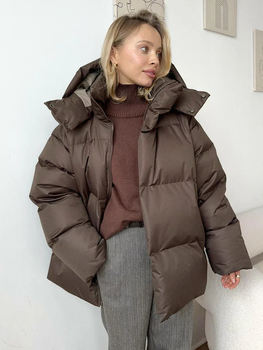 Dames Puffer Jas - Oversized Quilted Design - Met Capuchon en Hoge Kraag