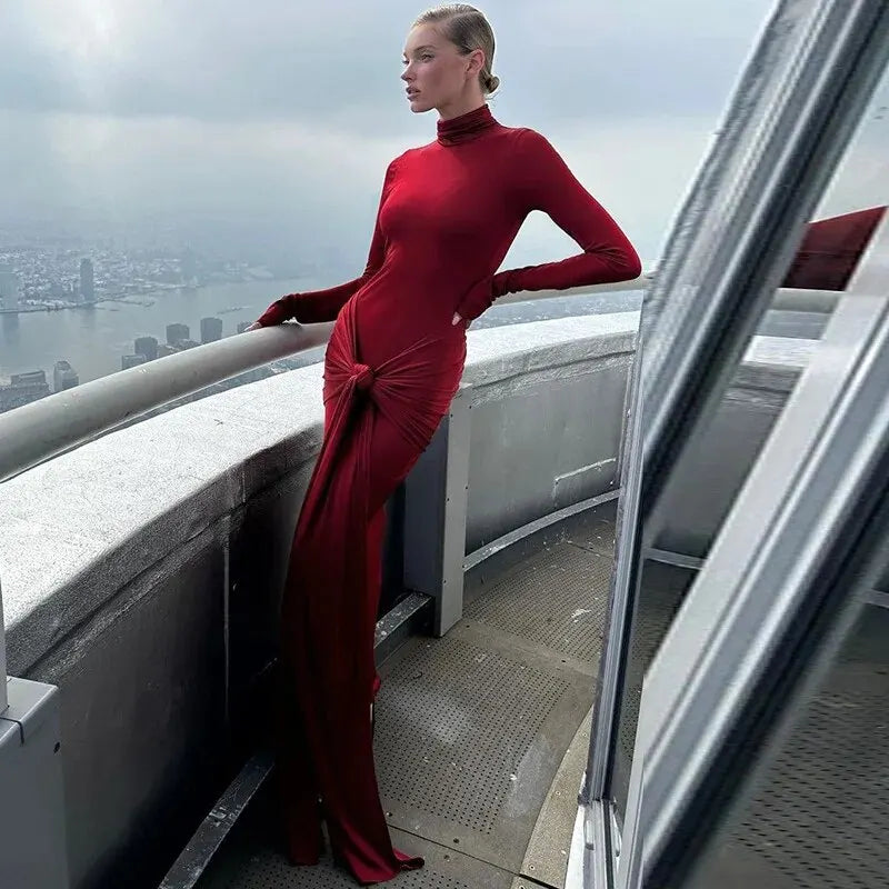 Dulzura Elegante Rode Lange Mouwen Bodycon Jurk 2024