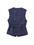 Dames Top Zwart Mouwloos M Tweed met Riem-3