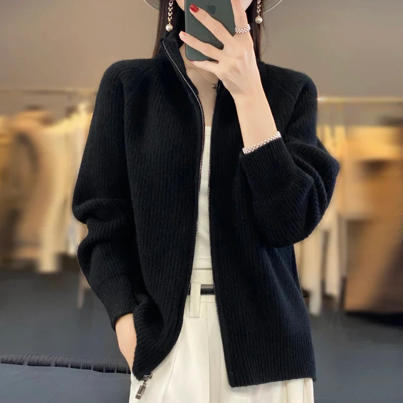 100% Pure Wol Rits Cardigan/Trui voor vrouwen