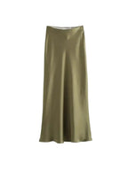 Dames Midi Rok Zwart M Satijn Hoog Taille-4