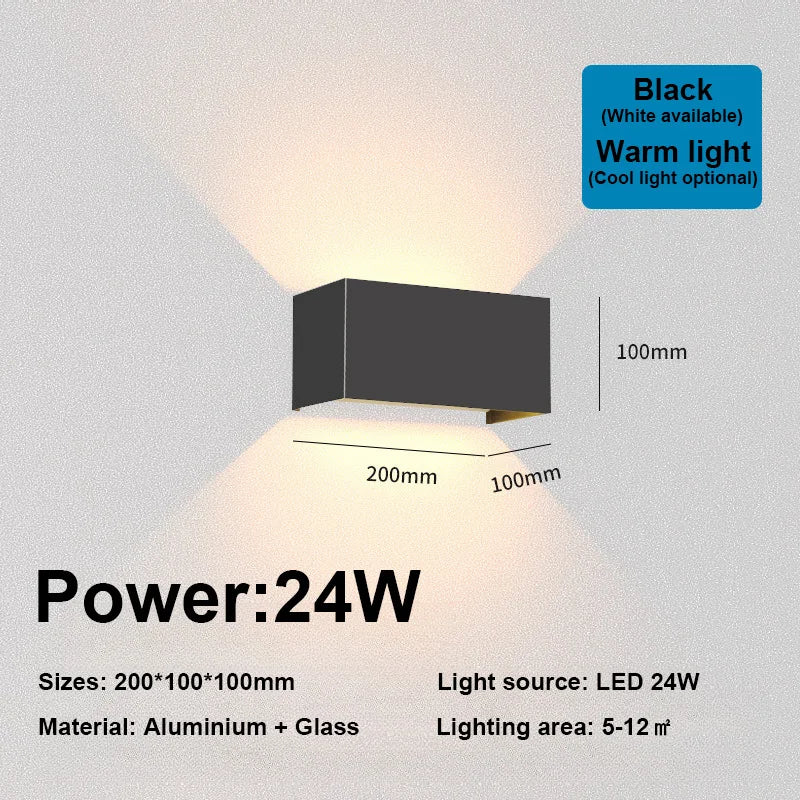 Variant image for Moderne Waterdichte Wandlamp Zwart voor Binnen en Buiten - LED Muurlamp met Instelbare Kleurtemperatuur 12W/24W-1
