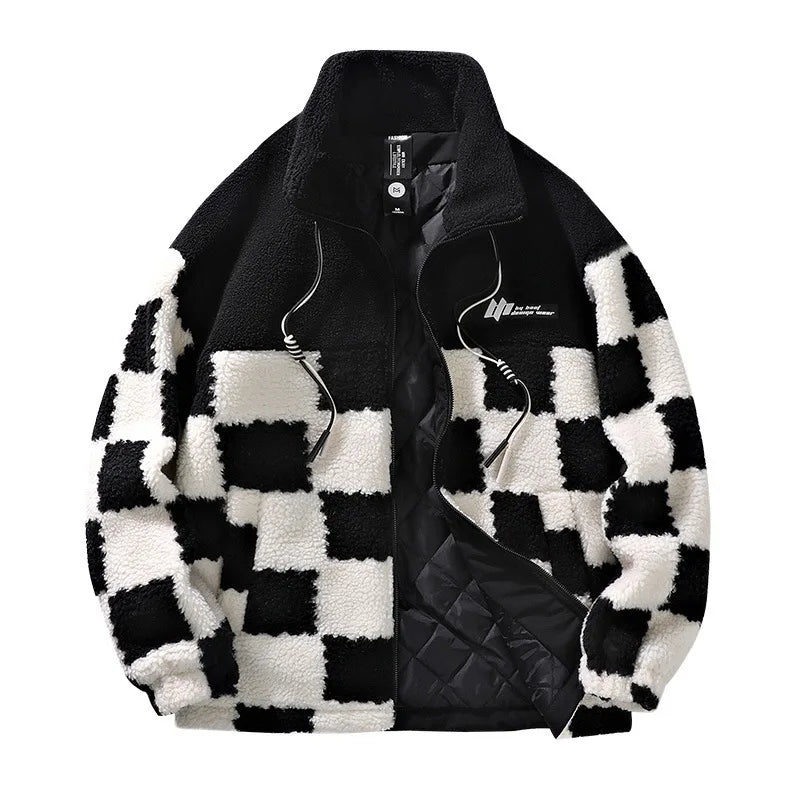 Heren Schaakbord Fleece Regenjas Winterjas
