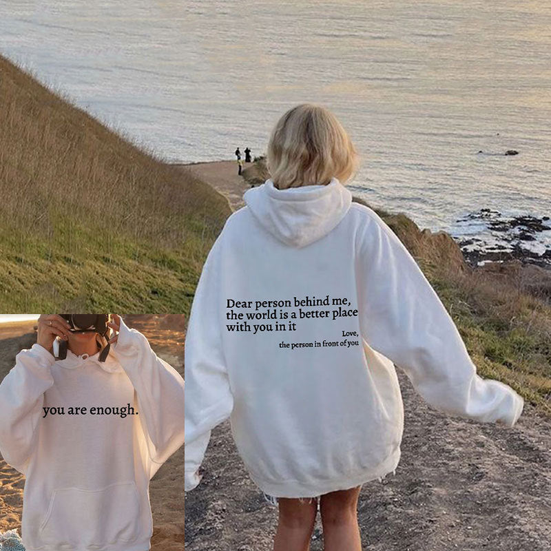 Hoodie Lieve persoon achter mij Unisex Met Tekst Kleur Wit