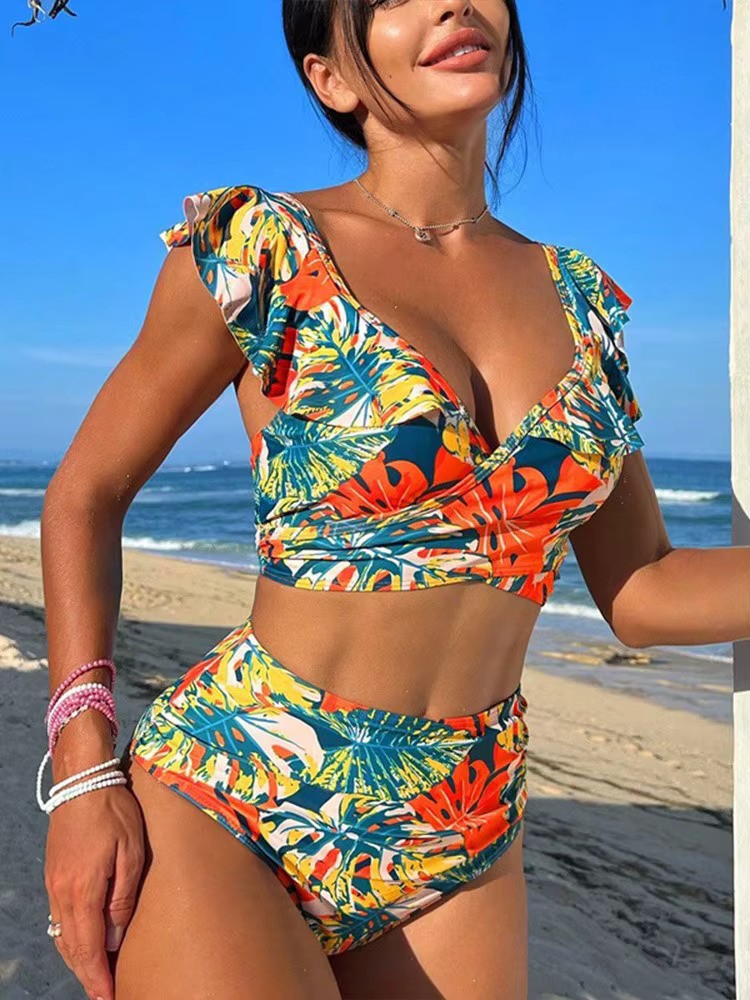 Trendy Hoge Taille Bikini Set Met Speelse Print Voor Strand En Zwembad