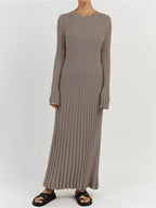 Alana gebreide maxi-jurk met veters – hoge taille, lange mouwen