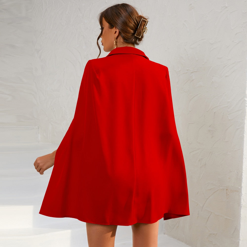 Riley Cape Jurk Luxe Elegante Blazerjurk Voor Gala, Bruiloft en Avondgelegenheden Met Mysterieuze Cape en Gouden Details