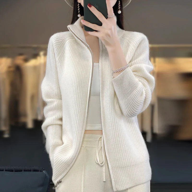 100% Pure Wol Rits Cardigan/Trui voor vrouwen