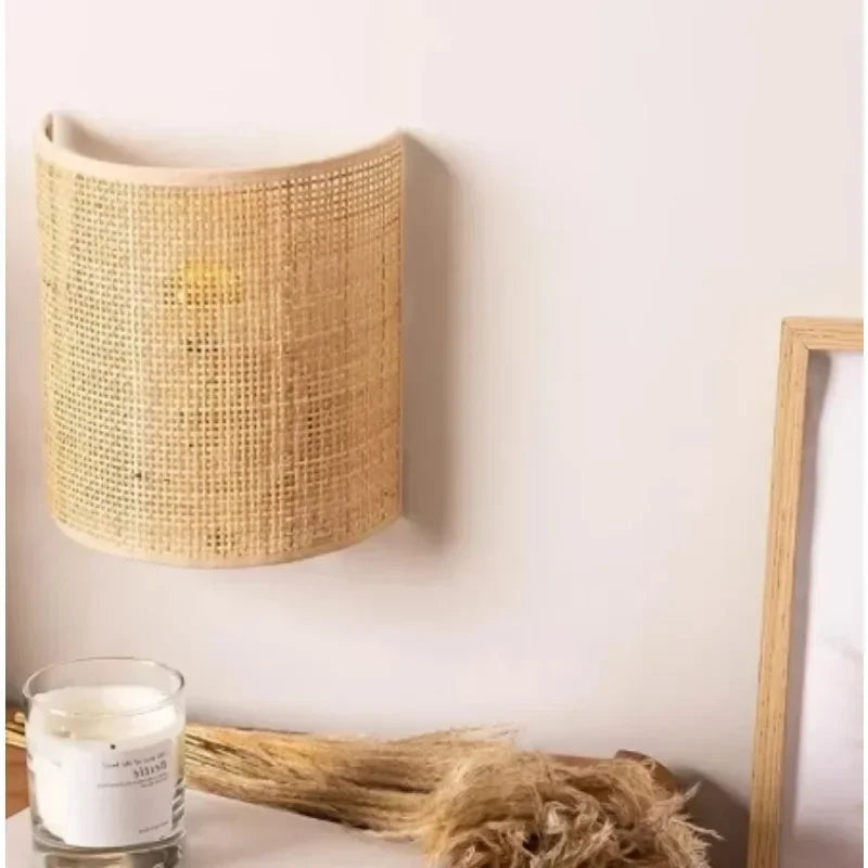 Vintage Handgeweven Hennep Touw Wandlamp LED voor Slaapkamer en Eetkamer - Muurlamp met Natuurlijke Bruine Afwerking-4