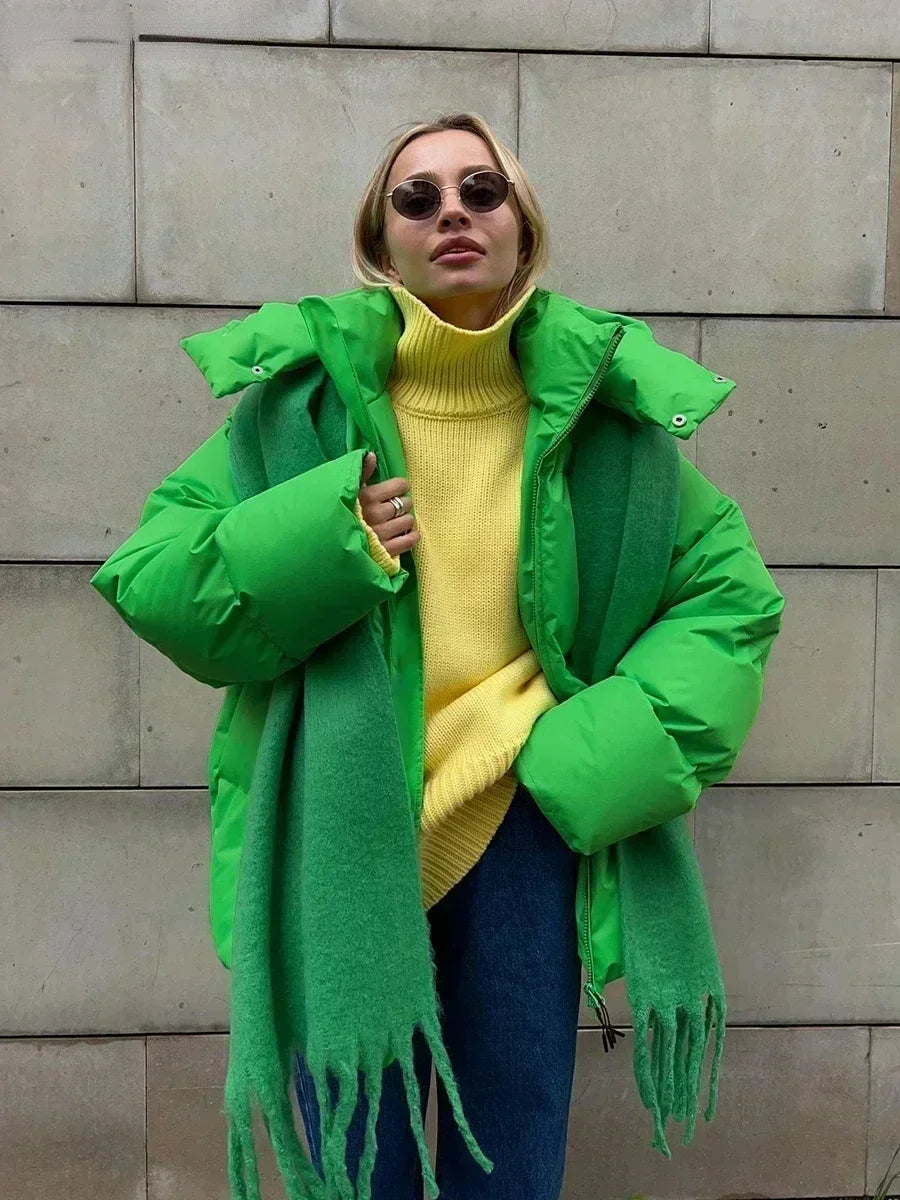 Dames Puffer Jas - Oversized Quilted Design - Met Capuchon en Hoge Kraag