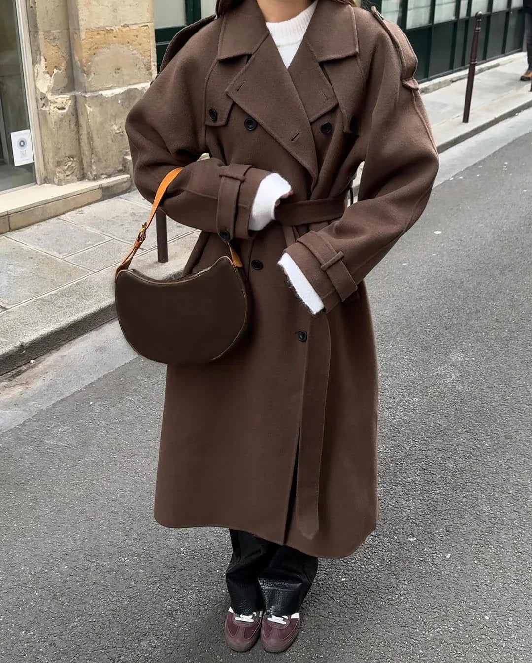 Isana -  Luxe Wol Trenchcoat met Ceintuur Dames – Double Breasted Winterjas