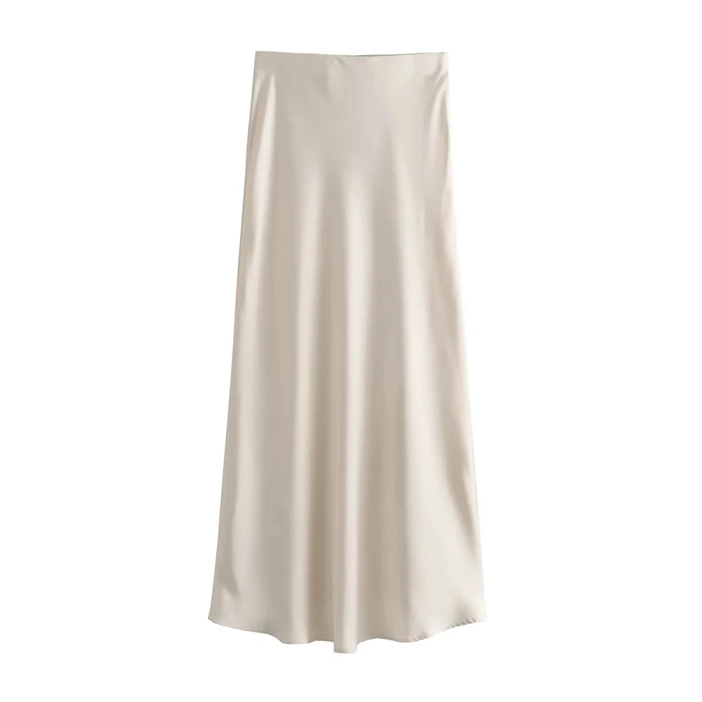 Variant image for Dames Midi Rok Zwart M Satijn Hoog Taille-1