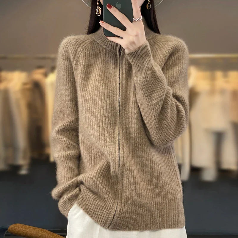 100% Pure Wol Rits Cardigan/Trui voor vrouwen