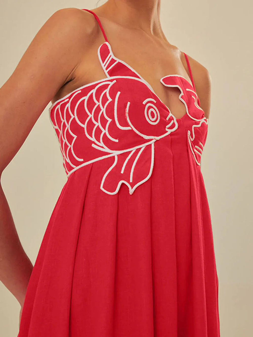 Semi-transparante cami maxi-jurk met geborduurde vissen 3