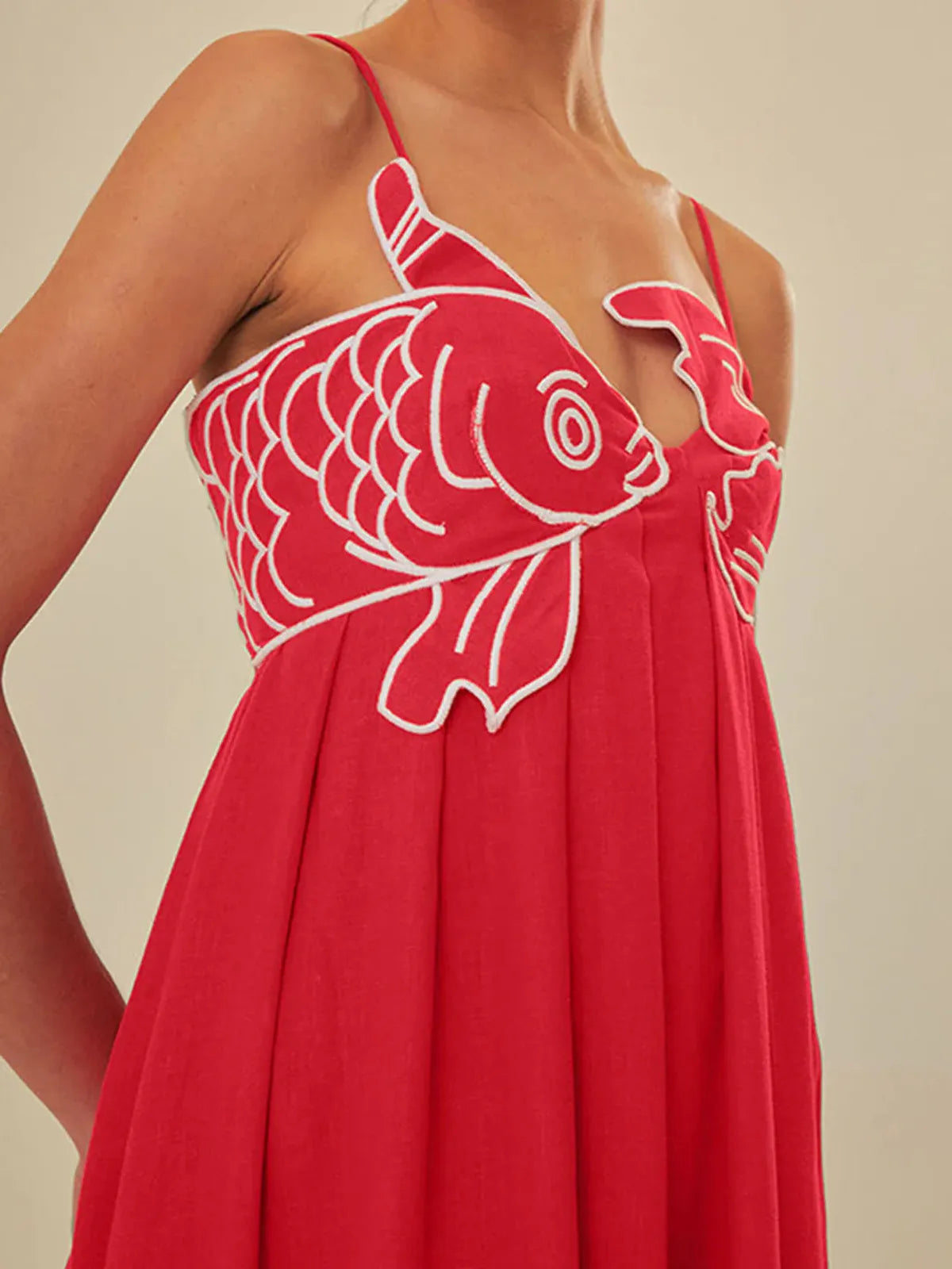 Semi-transparante cami maxi-jurk met geborduurde vissen 3