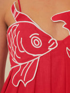 Semi-transparante cami maxi-jurk met geborduurde vissen 4