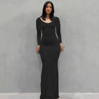 Aria zwarte bodycon maxi-jurk – sexy spaghettibandjes Y2K zomerse elegantie