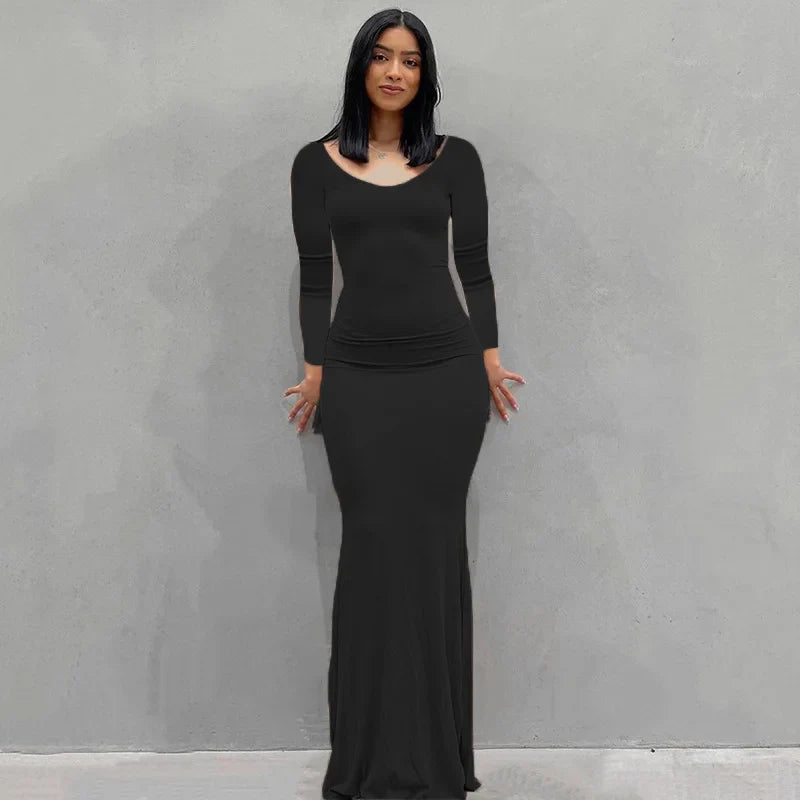 Aria zwarte bodycon maxi-jurk – sexy spaghettibandjes Y2K zomerse elegantie