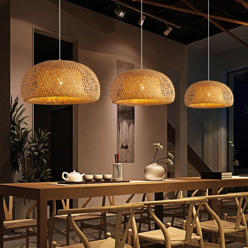 Hanglamp van Handgeweven Bamboe 30 cm – Rotan Hanglamp voor Woonkamer en Slaapkamer, Geschikt voor E27 LED Verlichting-3