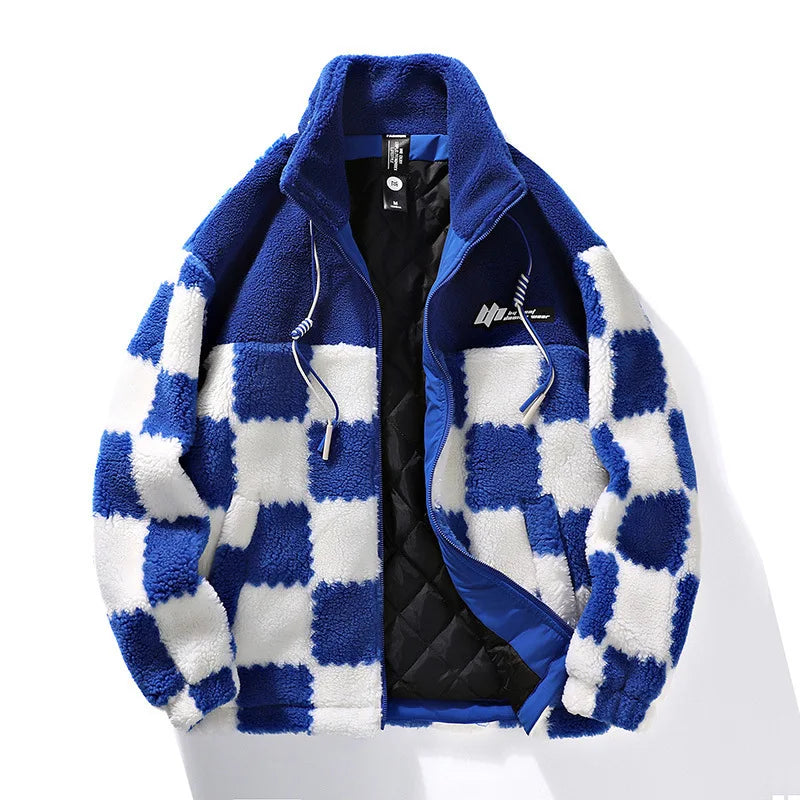 Heren Schaakbord Fleece Regenjas Winterjas