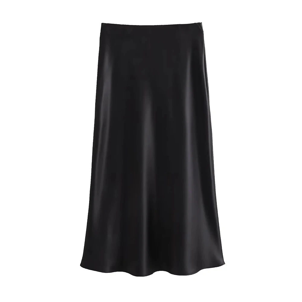 Variant image for Dames Midi Rok Zwart M Satijn Hoog Taille-4