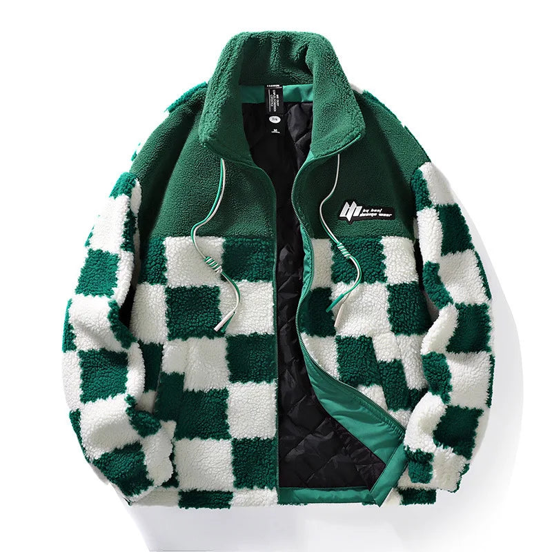 Heren Schaakbord Fleece Regenjas Winterjas