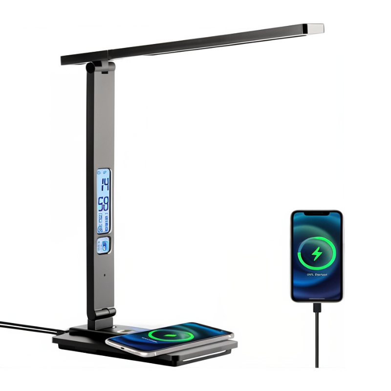 SmartBeam - LED Bureaulamp met Draadloze Oplader en USB Poort