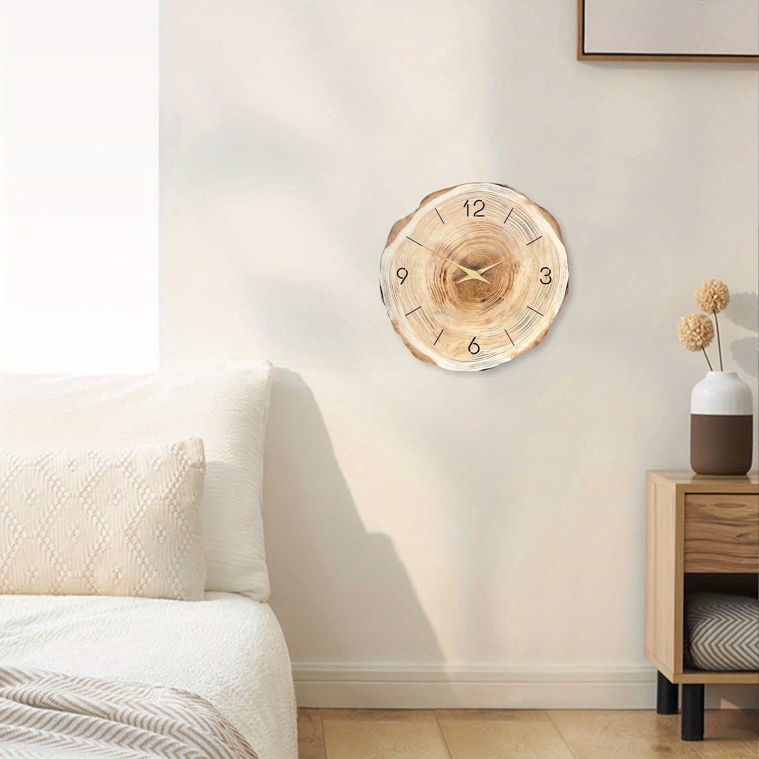 Wandklok Hout – Stille Ronde Klok met Realistische Textuur