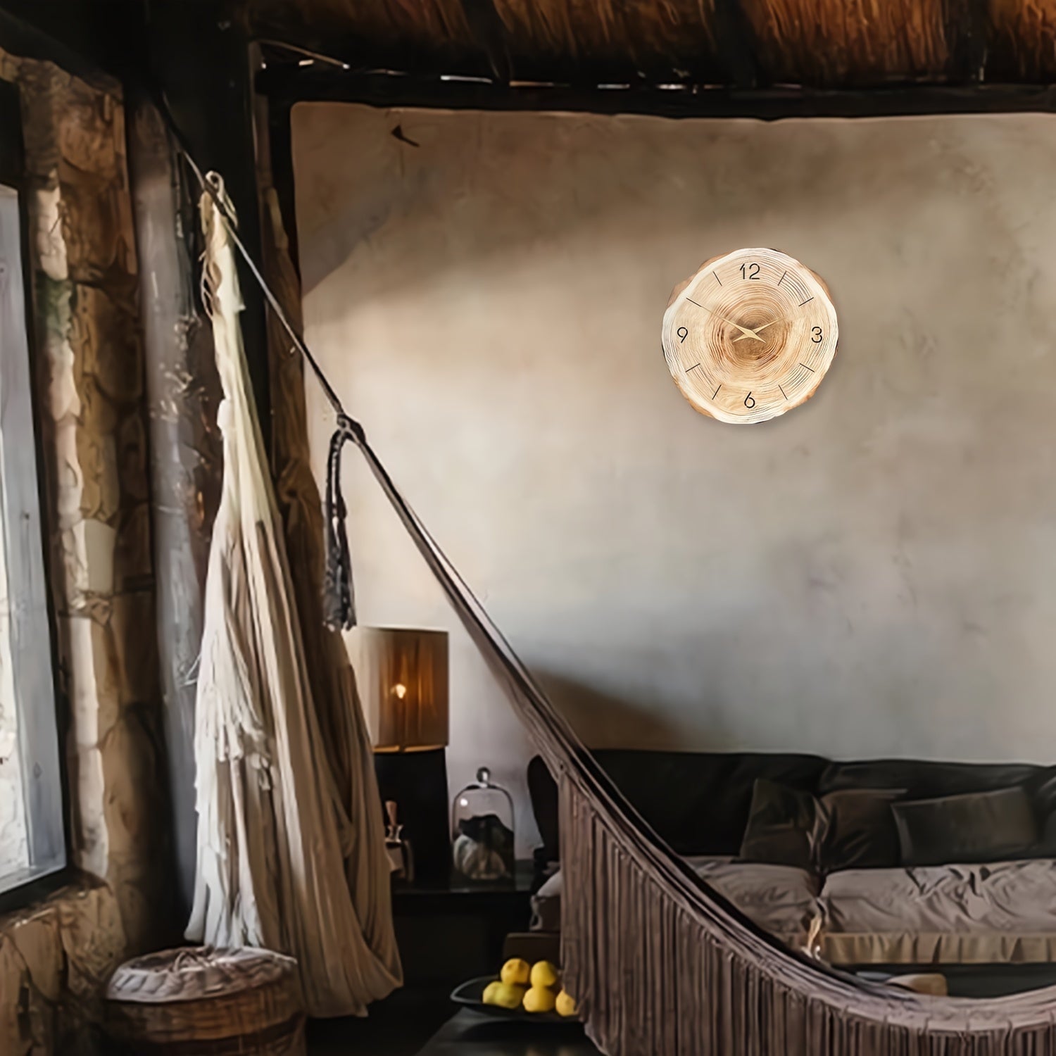 Wandklok Hout – Stille Ronde Klok met Realistische Textuur