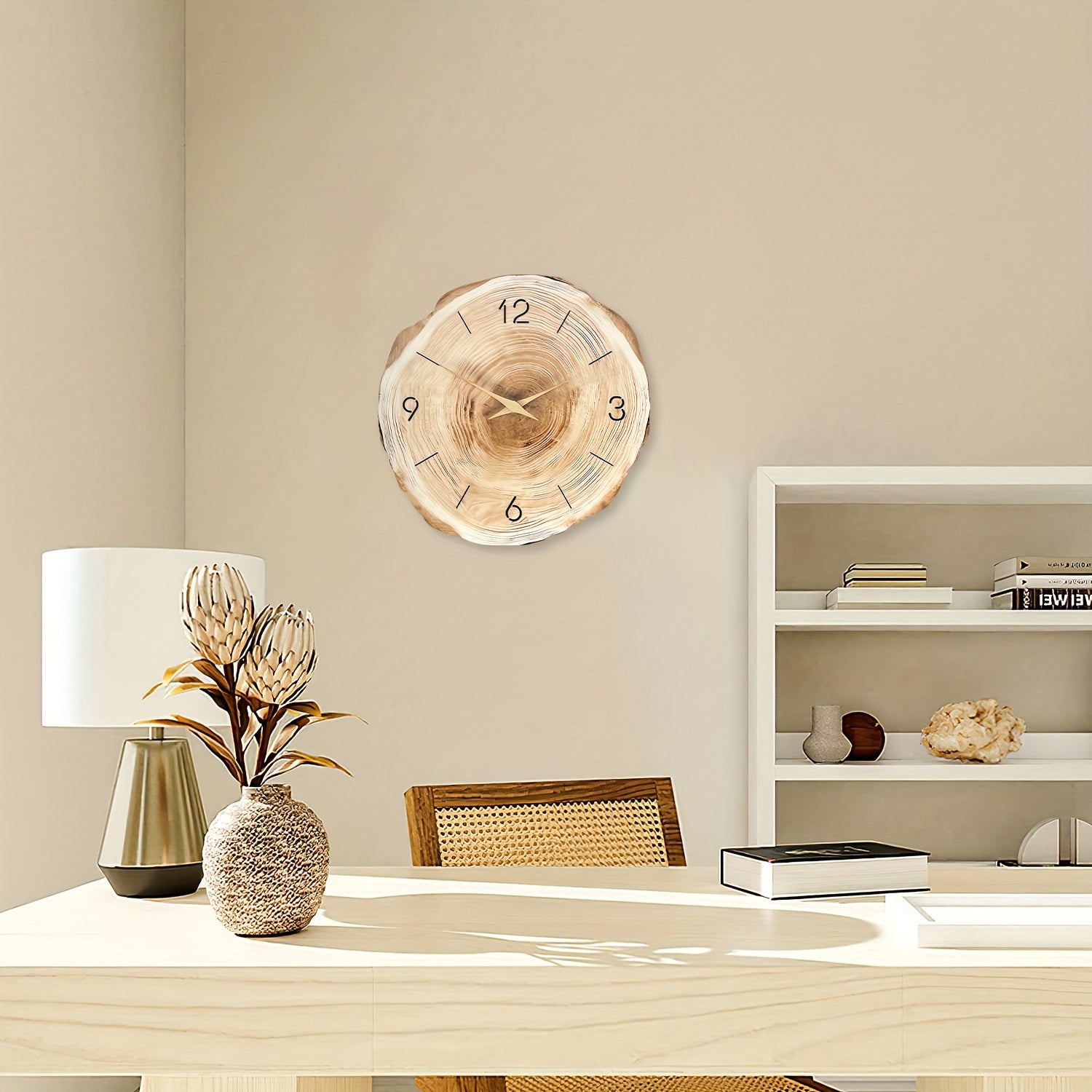 Wandklok Hout – Stille Ronde Klok met Realistische Textuur