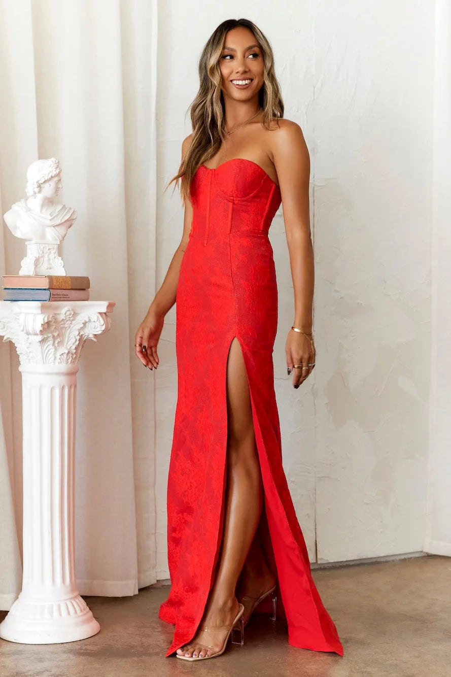 Strapless avondjurk voor dames - Korsetlijfje - Sweetheart halslijn - Hoge split 3