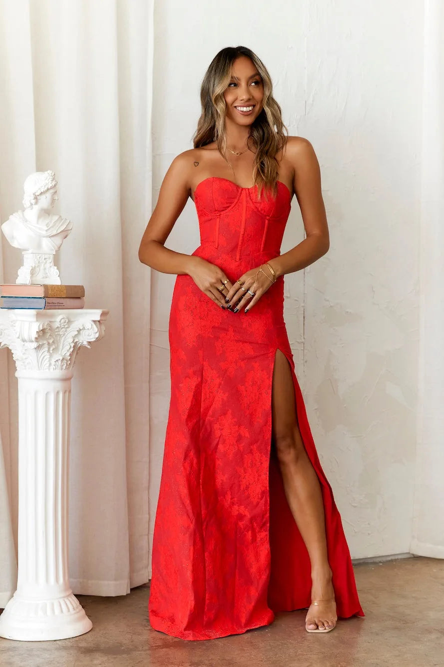 Strapless avondjurk voor dames - Korsetlijfje - Sweetheart halslijn - Hoge split 4