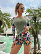 Tankini Dames met Tropische Print en Lange Mouwen - Comfortabele Shorts 2