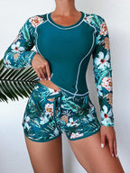 Tankini Dames met Tropische Print en Lange Mouwen - Comfortabele Shorts 6