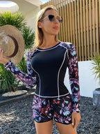 Tankini Dames met Tropische Print en Lange Mouwen - Comfortabele Shorts 7