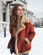 Dames Shearling Pilotenjack Met Gespen En Gezellige Voering