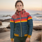 Pufferjack Retro Kleurblok Vrouwen Warme Winterjas Vintage