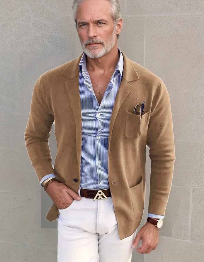 Heren Blazer Ademend Materiaalmix Getailleerde Pasvorm