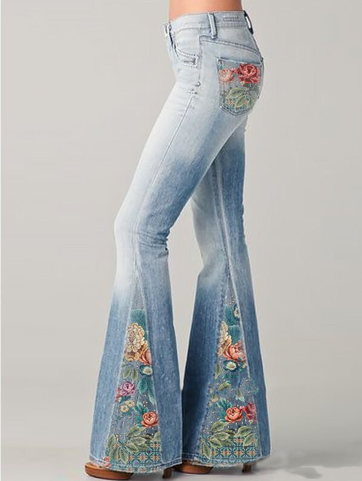 Trendy Flared Jeans Dames met Bloemenprint - Comfortabele Katoenmix 0