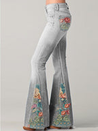 Trendy Flared Jeans Dames met Bloemenprint - Comfortabele Katoenmix 2