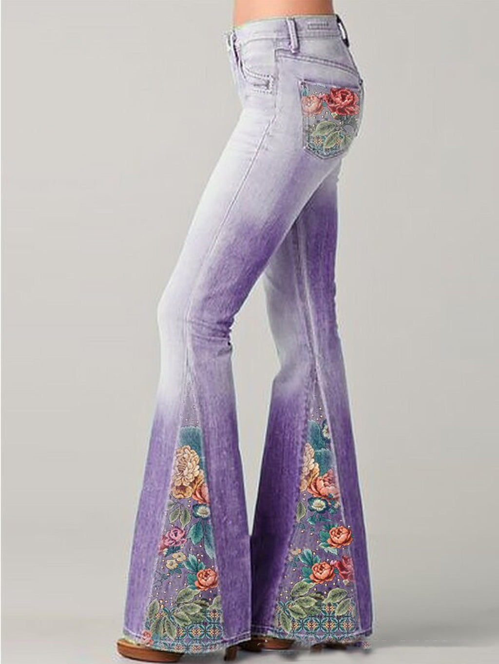 Trendy Flared Jeans Dames met Bloemenprint - Comfortabele Katoenmix 3