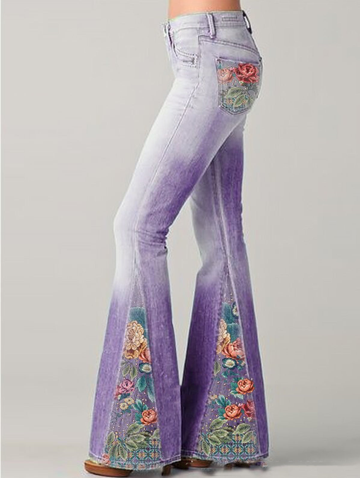 Trendy Flared Jeans Dames met Bloemenprint - Comfortabele Katoenmix 3